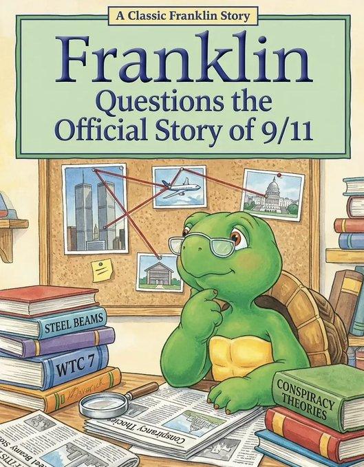 An AI "Franklin":https://knowyourmeme.com/memes/subcultures/franklin-the-turtle book cover parody. The parody has Franklin question the story of 9/11.