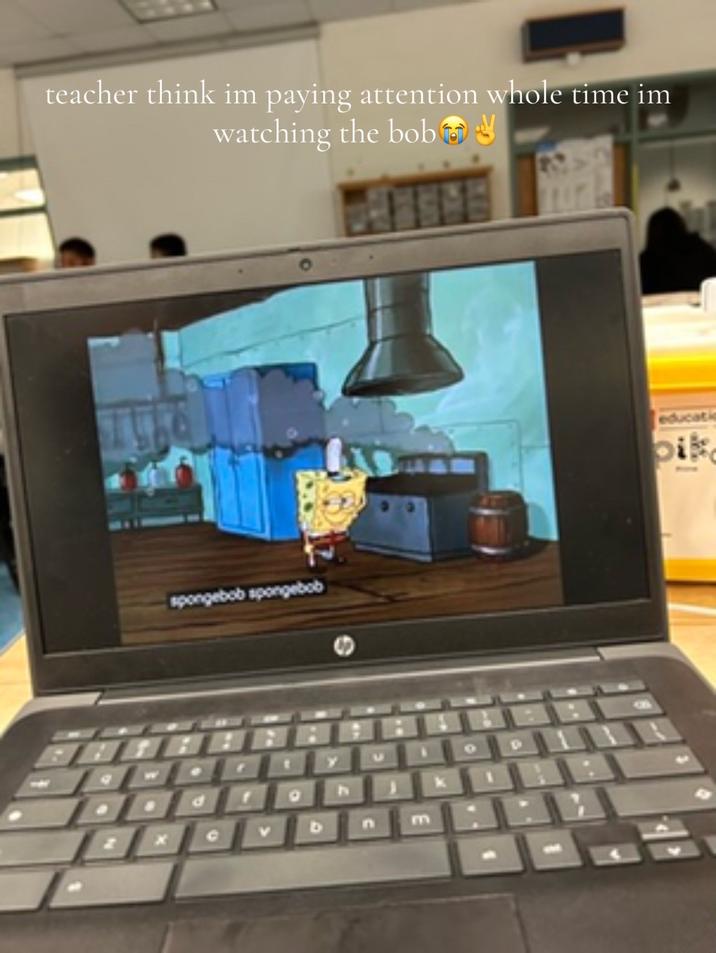 A meme about the teacher thinking you're paying attention. Really, you're watching The Bob.