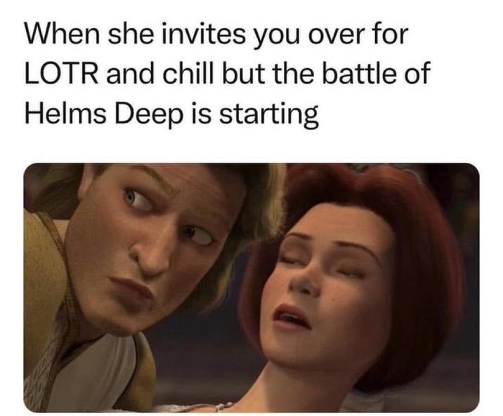 When she invites you over for LOTR and chill but the battle of Helms Deep is starting