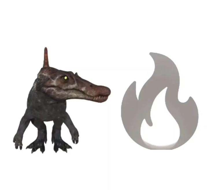 An image of a spinosaurus looking at a greyed out Snapchat streak fire emoji.