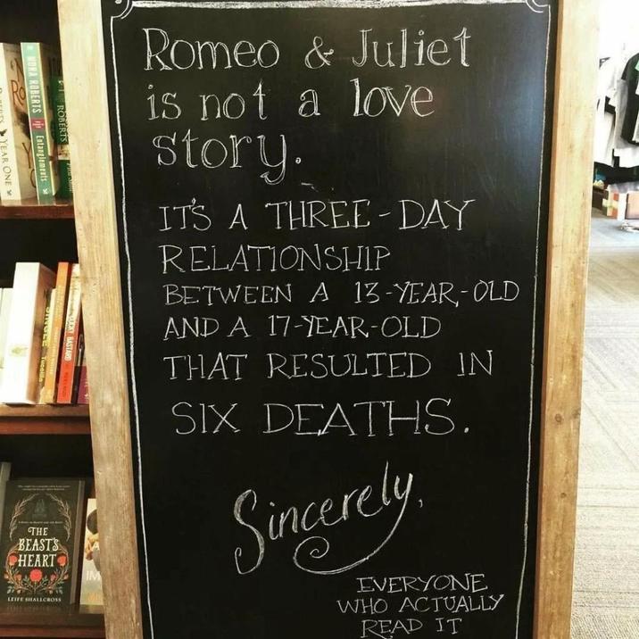 YEAR ONE THE ROBERTS MORA ROBERTS Entanglements BEASTS HEART LEIFE SHALLCROSS IM Romeo & Juliet is not a love story. IT'S A THREE-DAY RELATIONSHIP BETWEEN A 13-YEAR-OLD AND A 17-YEAR-OLD THAT RESULTED IN SIX DEATHS. Sincerely EVERYONE WHO ACTUALLY READ IT