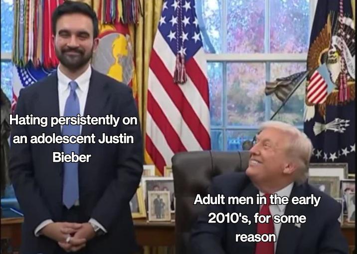 Hating persistently on an adolescent Justin Bieber Adult men in the early 2010's, for some reason
