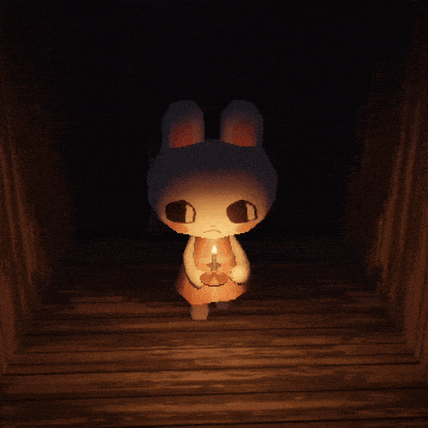 A "GIF":https://knowyourmeme.com/memes/cultures/gif from the indie horror "game":https://knowyourmeme.com/memes/cultures/gaming _Rental_ on "Steam":https://knowyourmeme.com/memes/sites/steam, showing the bunny character Umi walking down a dark hallway and holding a candle. The GIF became popular on "Twitter / X":https://knowyourmeme.com/memes/sites/twitter-x in 2025.