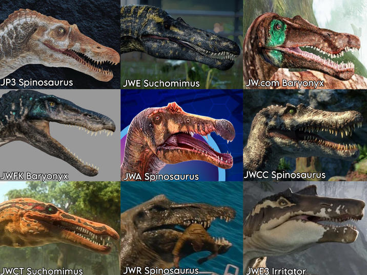 JP3 Spinosaurus JWE Suchomimus JW.com Baryonyx JWFK Baryonyx JWA Spinosaurus JWCC Spinosaurus JWCT Suchomimus JWR Spinosaurus JWE3 Irritator