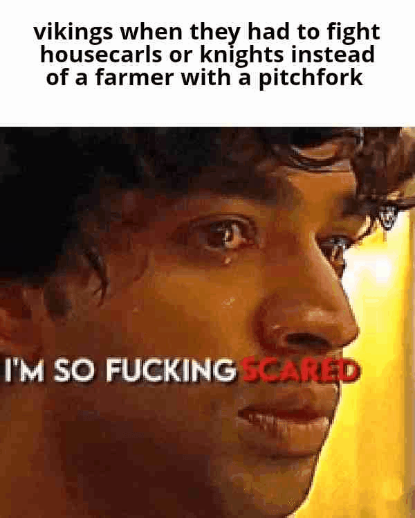 vikings when they had to fight housecarls or knights instead of a farmer with a pitchfork I'M SO F------ SCARED