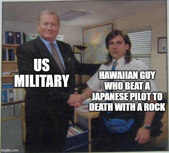 US MILITARY HAWAIIAN GUY WHO BEAT A JAPANESE PILOT TO DEATH WITH A ROCK imgflip.com