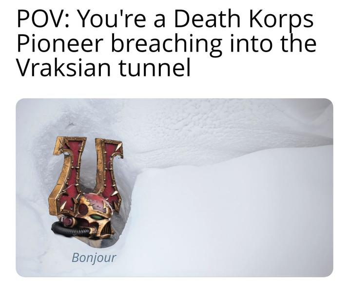 POV: You're a Death Korps. Pioneer breaching into the Vraksian tunnel Bonjour