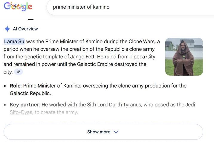 Google prime minister of kamino Al Overview Lama Su was the Prime Minister of Kamino during the Clone Wars, a period when he oversaw the creation of the Republic's clone army from the genetic template of Jango Fett. He ruled from Tipoca City and remained in power until the Galactic Empire destroyed the city. . Role: Prime Minister of Kamino, overseeing the clone army production for the Galactic Republic. Key partner: He worked with the Sith Lord Darth Tyranus, who posed as the Jedi Sifo-Dyas, to create the army. Show more v