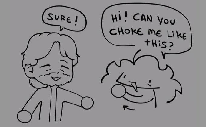 A comic about meeting Mads Mikkelsen. In the comic Mikkelsen agrees to pretend to choke the fan.