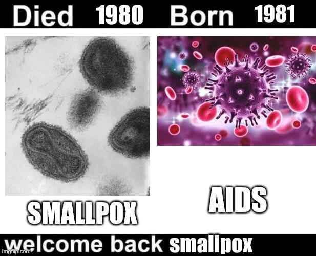 Died 1980 Born 1981 0 SMALLPOX AIDS welcome back smallpox imgflip.com C