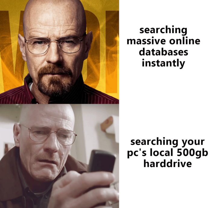 searching massive online databases instantly searching your pc's local 500gb harddrive