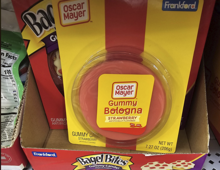 EN FREE FREE ODIUM n Facts ainer 7 pcs 100 0% 0% e 3g 8% ded Sugars Bar G Oscar Mayer TM Calcium SUP SUGAR TRIC ACID FUMARIC ACID FFD&RED 1. FD&C YELL ONERY GROU GUMMY ARTIFICI GUMMY C STRAWBERRY ARTIFICIALLY FLAVORED Frankford. Oscar Mayer Gummy Bologna STRAWBERRY ARTIFICIALLY FLAVORED EST Frankford Bagel Biles Gummy Candy! FRUIT FLAVORED NET WT 7.27 OZ (206g) GL Bete STRAWBE