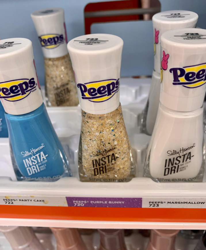 719 eeps 722 PEEPS Party 723 723 PEEPS eeps INSTA OR Peep Pee Sally Hansen INSTA- DRI NAIL COLOR VERNISA INGLES 977m40.31 FLO • Sally Hansen INSTA DRI VERNIS 9.17 mL (0.31 FL OZ) Sally Hansen INSTA- DRI NAIL COLOR VERNISA ONGLES 917 mL (0.31 FL OZ) PEEPS PARTY CAKE 722 PEEPS PURPLE BUNNY 720 PEEPS® MARSHMALLOW 723