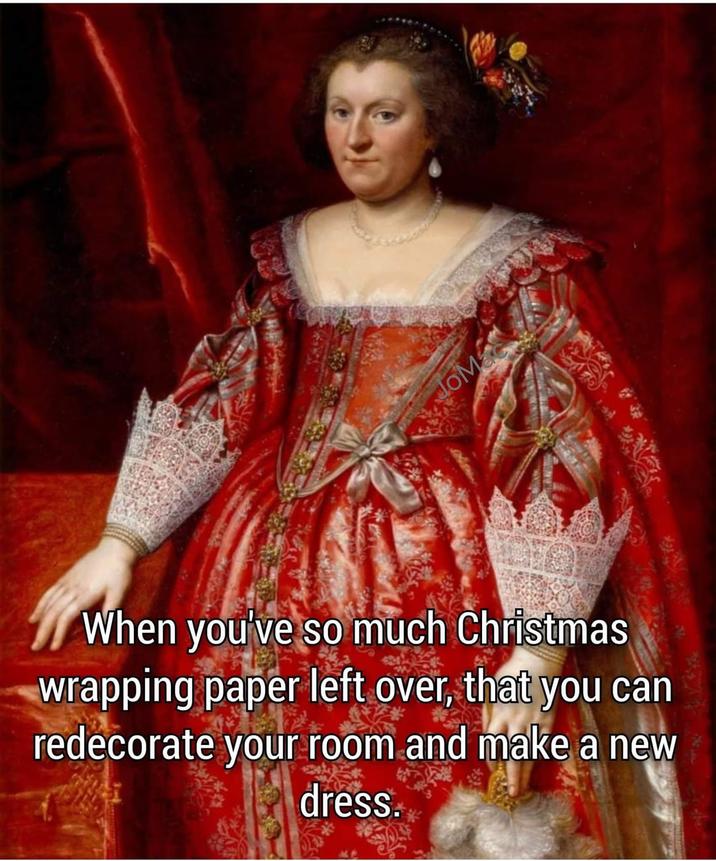 HOME When you've so much Christmas wrapping paper left over, that you can redecorate your room and make a new dress.