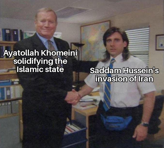 Ayatollah Khomeini solidifying the Islamic state Saddam Hussein's invasion of Iran