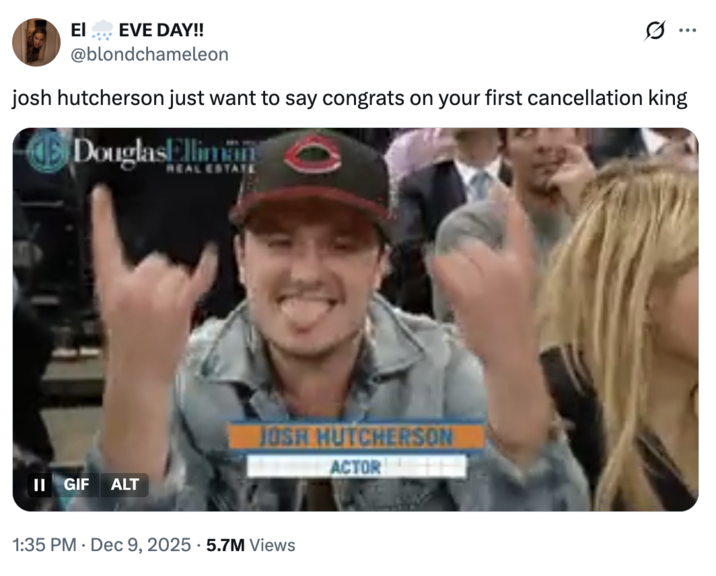 A "tweet":https://knowyourmeme.com/memes/sites/twitter-x about the Josh Hutcherson Taylor Swift Comments Backlash.