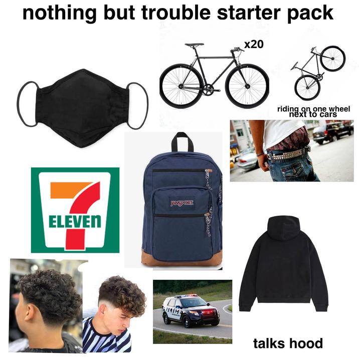 nothing but trouble starter pack x20 ELEVEN JANSPORT. WITHE INTERCEPTOR riding on one wheel next to cars talks hood