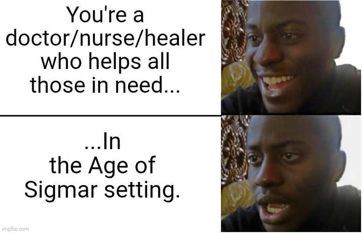 You're a doctor/nurse/healer who helps all those in need... ...In the Age of Sigmar setting. imgflip.com