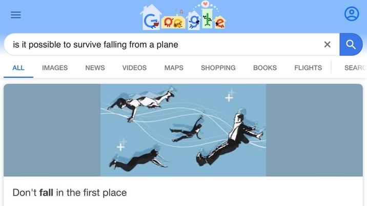 is it possible to survive falling from a plane te 00 а ALL IMAGES NEWS VIDEOS MAPS SHOPPING BOOKS FLIGHTS SEARC Don't fall in the first place