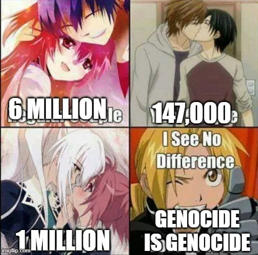 6 MILLION 147,000 Te I See No Difference GENOCIDE 1 MILLION IS GENOCIDE imgflip.co
