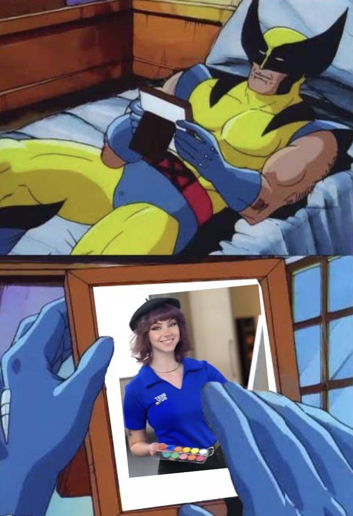 A Wolverine meme. The meme is about Best Buy Riley.