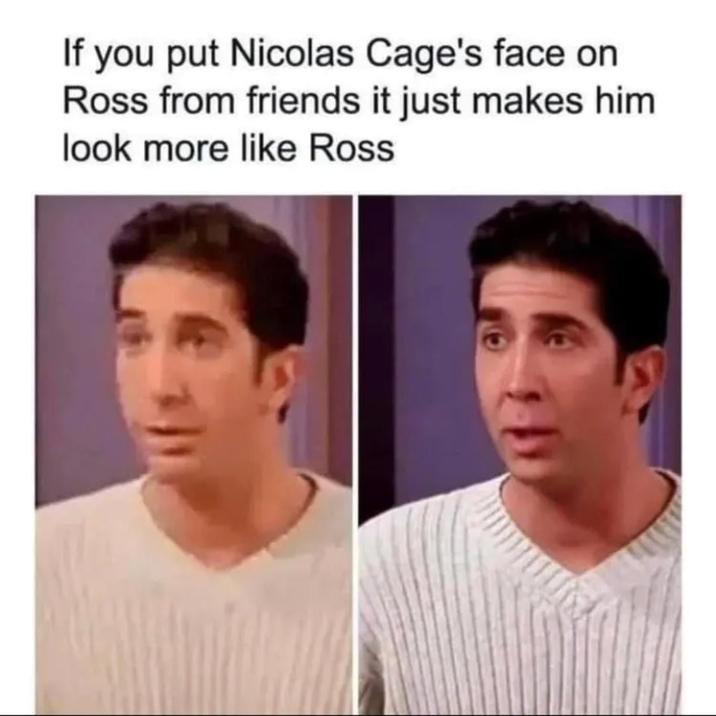 If you put Nicolas Cage's face on Ross from friends it just makes him look more like Ross