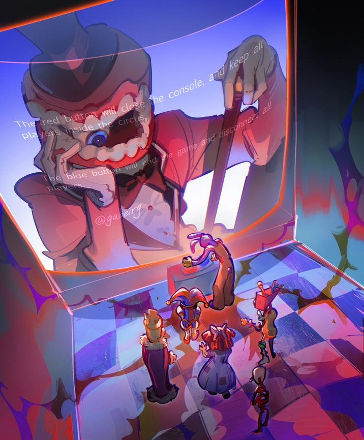 The red button will close the console, and keep all players inside the circus The blue button will end the game and disconnect all players. @gamerg RREY MAYA