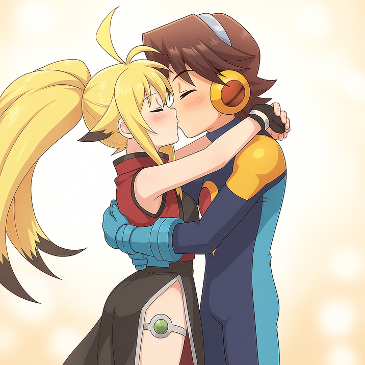 Namco x Capcom: Mega Man Exe and Xiaomu love kiss