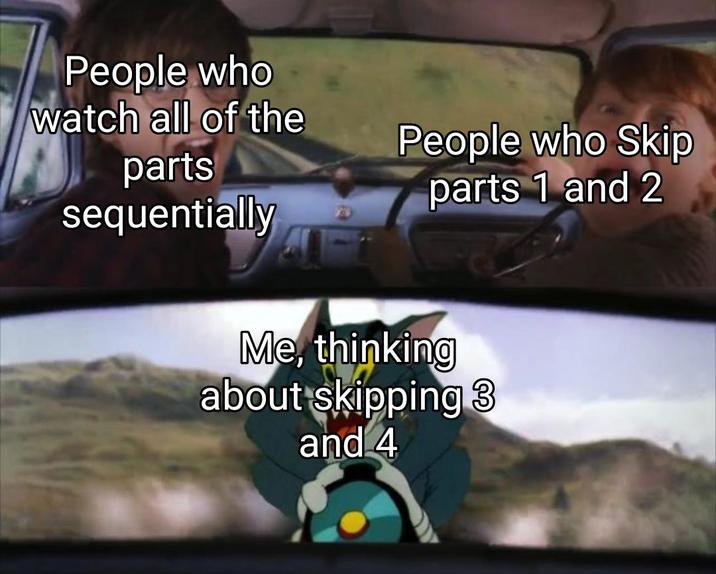 People who watch all of the parts sequentially People who Skip parts 1 and 2 Me, thinking about skipping 3 and 4