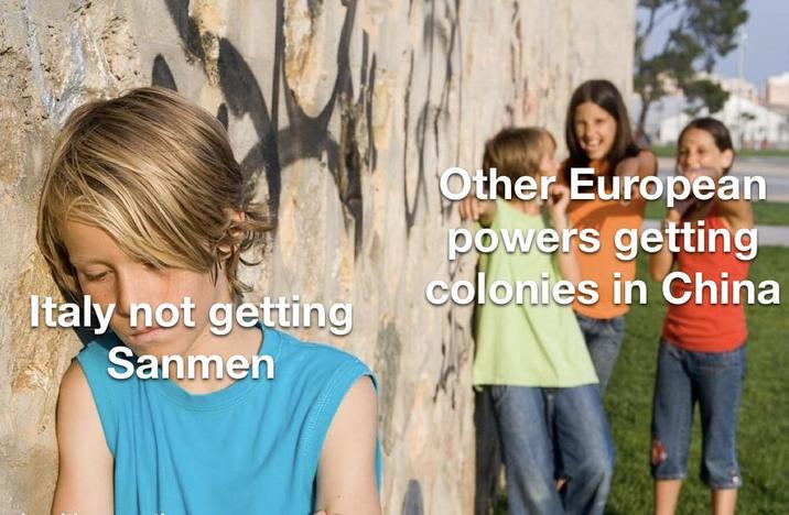Italy not getting Sanmen Other European powers getting colonies in China