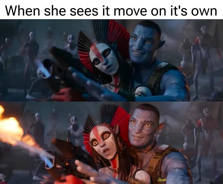 When she sees it move on it's own SADMAN