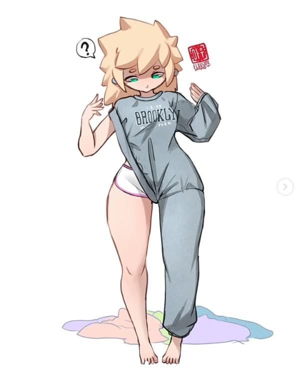 Artwork by elquijoteart on Instagram. The art shows a character in a strange sweater.