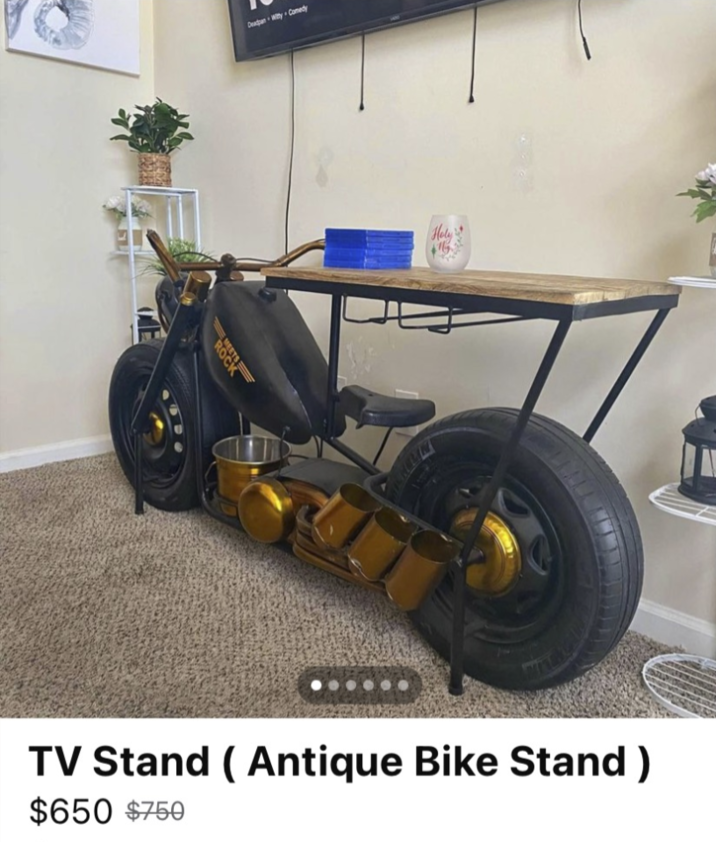 Deadpan Witty Comedy ROCK Holy TV Stand (Antique Bike Stand) $650 $750