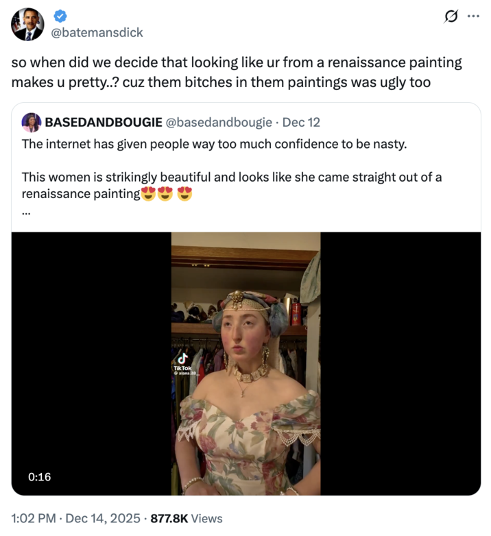 A "tweet":https://knowyourmeme.com/memes/sites/twitter-x about "TikToker":https://knowyourmeme.com/memes/sites/tiktok Alana O'Brien, also known as Alana.28 or the Renaissance Girl.