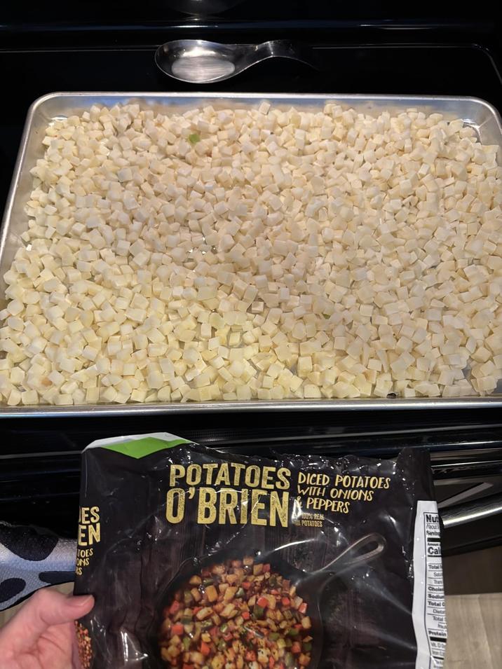 ES EN TOES ONS RS POTATOES DICED POTATOES O'BRIEN WITH ONIONS PEPPERS 100% REAL POTATOES Nut About Serving Cal Total Chole Total C Dieter Total Protein