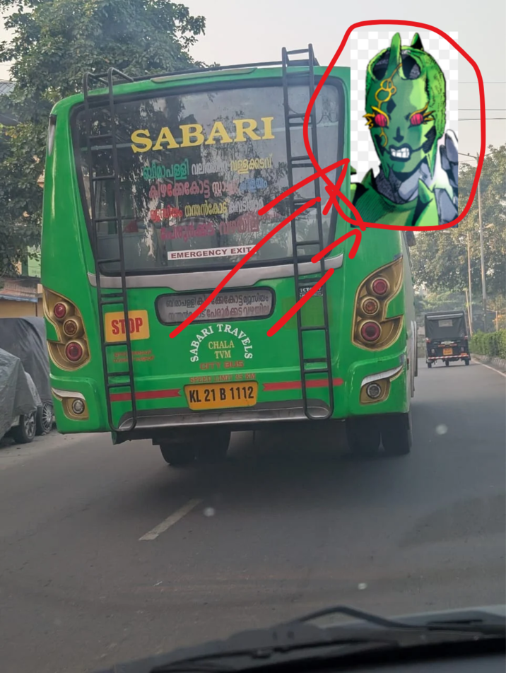SABARI STOP EMERGENCY EXIT SABAR TRAVELS CHALA TVM CITY BUS SPEED LIMIT 35 KM KL 21 B 1112