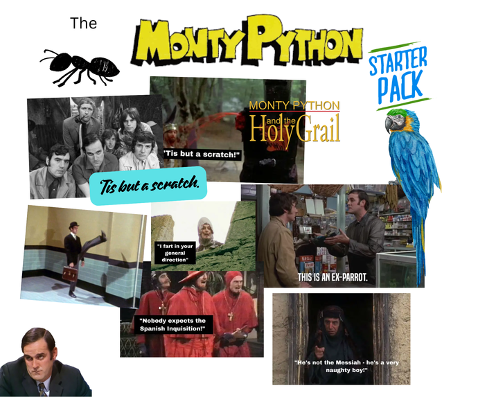 The MONTY PYTHON STARTER 'Tis but a scratch!" Tis but a scratch. MONTY PYTHON Holy Grail PACK "I fart in your general direction" "Nobody expects the Spanish Inquisition!" KATLI Trill THIS IS AN EX-PARROT. "He's not the Messiah - he's a very naughty boy!"
