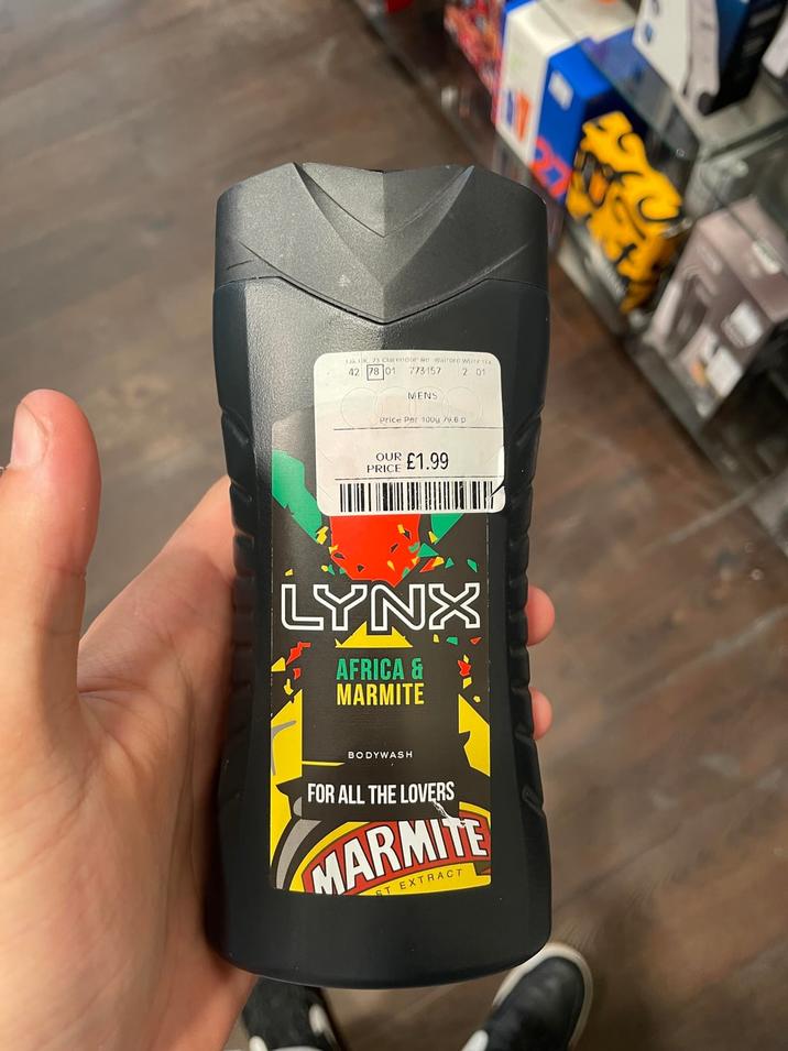 1x UK, 75 Clarendon Ro Walford WD1/ 11x 42 78 01 773157 MENS Price Per 100g/9.6 p OUR £1.99 PRICE 201 LYNX AFRICA & MARMITE BODYWASH FOR ALL THE LOVERS MARMITE ST EXTRACT