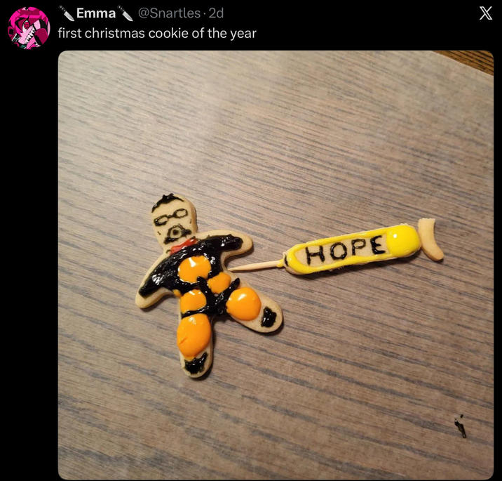 Emma @Snartles. 2d first christmas cookie of the year X HOPE