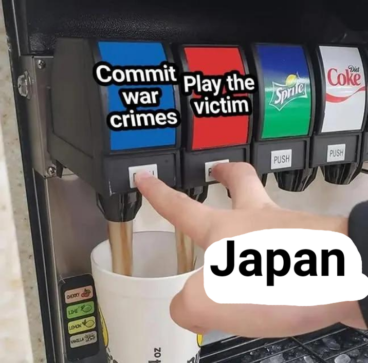 OHDOXY LIME LEHON VANILLA Commit war crimes Play the victim 22 zo+ Sprite Coke PUSH PUSH Japan
