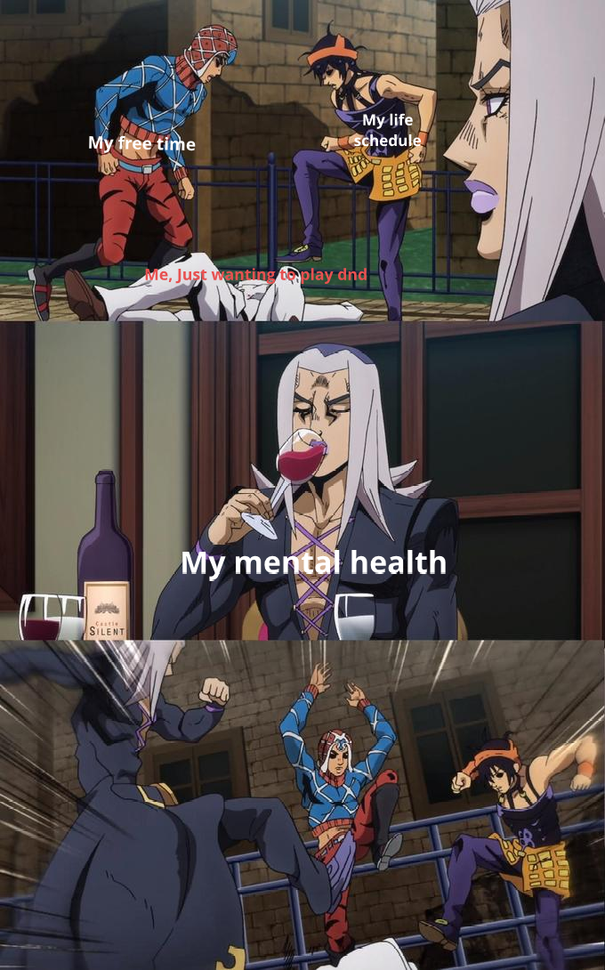 My free time Castle SILENT My life schedule Me, Just wanting to play dnd My mental health OF 100
