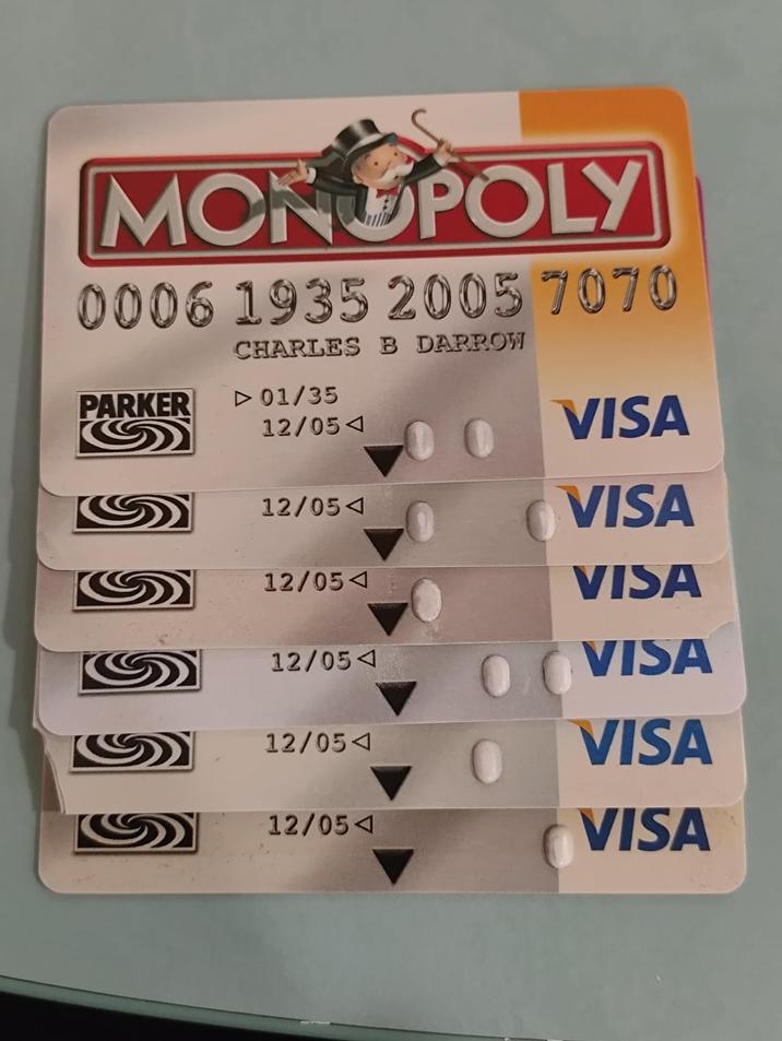 MONOPOLY 0006 1935 2005 7070 CHARLES B DARROW PARKER ▷ 01/35 12/05 VISA 12/05/ VISA 12/05 VISA 12/05 VISA 12/05◄ VISA 12/05 VISA