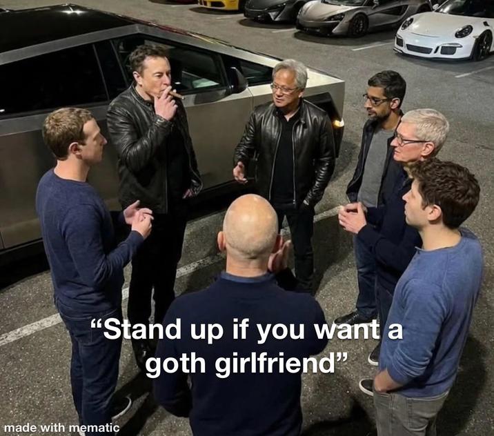 "Stand up if you want a goth girlfriend" made with mematic