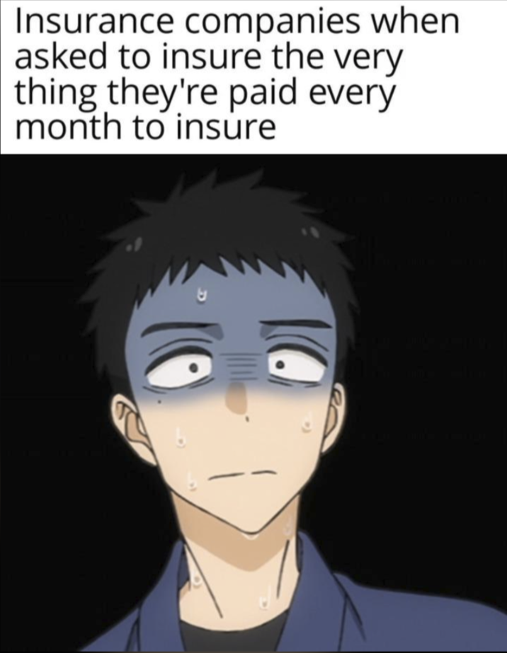 Insurance companies when asked to insure the very thing they're paid every month to insure