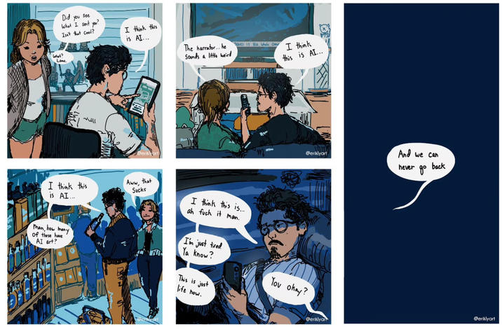 Did you see What I sent you? Isn't that Cool? I think this is AI... What? Lame ༧ངས་་ @eriklyart I think this is AI... Aww, that Sucks man, how many of these have AI art? @erikiyart The harrator... he Sounds a little weird SQUID 15 816, While Cony I think this is... ah fuch it man. I think this is AI... @eriklyart I'm just tired Ya know? You okay? This is just life how. And we can hever back до @eriklyar @eriklyart