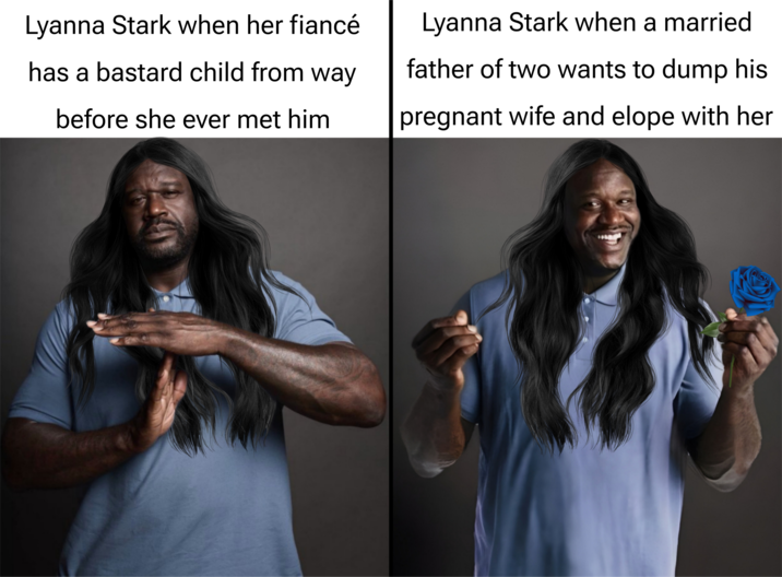 Lyanna Stark when her fiancé way has a bastard child from before she ever met him Lyanna Stark when a married father of two wants to dump his pregnant wife and elope with her