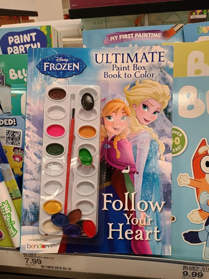 PAINT PARTY Buy DISNEY FROZEN MY FIRST PAINTING ULTIMATE Paint Box Book to Color DED! NUND Tear and Share Pages bendon BLUEY STICKERTIVITY: BEST FR 7.99 060 10-9461 1-10-2 Follow Your Heart OVER ㅏㅇ ERS! Colo B BLUEY: ST ETY STICK: A STIC 9.99 059 10 8718