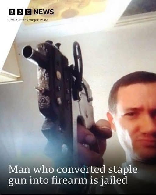 BBC NEWS Credit: British Transport Police Man who converted staple gun into firearm is jailed