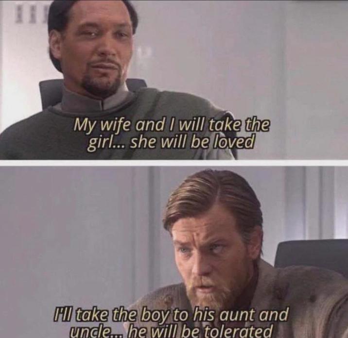 My wife and I will take the girl... she will be loved HII take the boy to his aunt and uncle... he will be tolerated