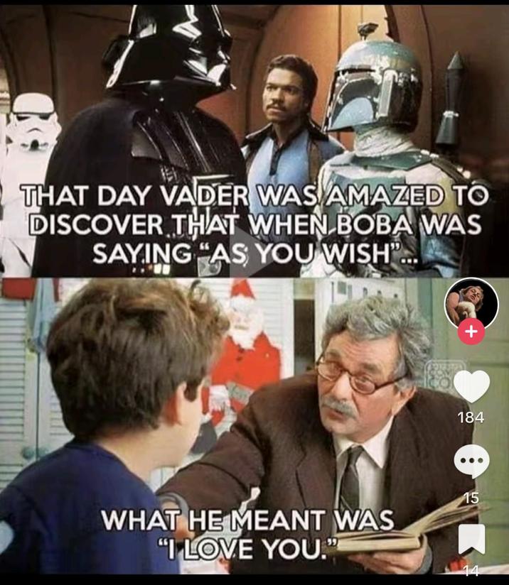 THAT DAY VADER WAS AMAZED TO DISCOVER THAT WHEN BOBA WAS SAYING "AS YOU WISH"... 184 15 WHAT HE MEANT WAS "I LOVE YOU." 14